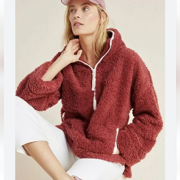 NWOT Anthropologie Saturday Sunday Annette Sherpa Pullover Jacket Size Large - Picture 2 of 12